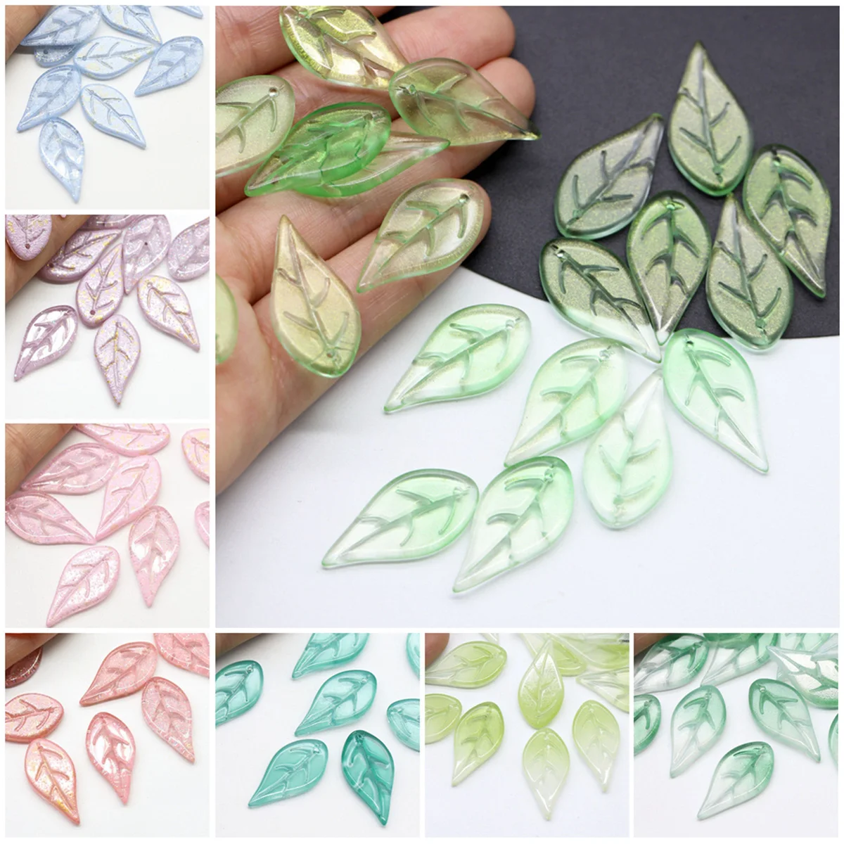 10pcs Leaf Petal Shape 27x14mm Lampwork Glass Loose Pendants Beads for Jewelry Making DIY Handmade Crafts Findings