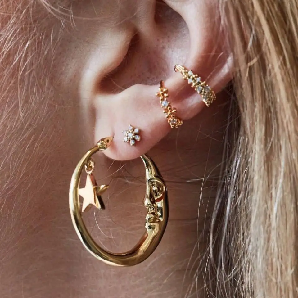 

New Star Moon Stud Earrings Set Jewelry Earrings For Women Geometric Hanging Crystal Earrings Wedding Gifts