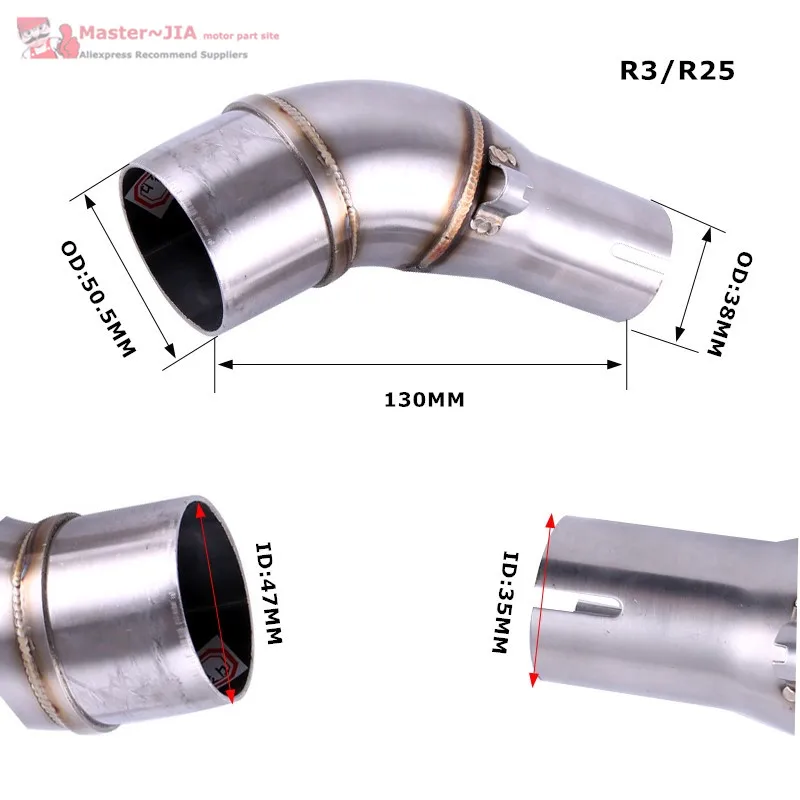 

R25 R3 adapter Modified Scooter Muffler Motorcycle Middle Exhaust pipe For YAMAHA YZF R25 R30 R3 2015 2016