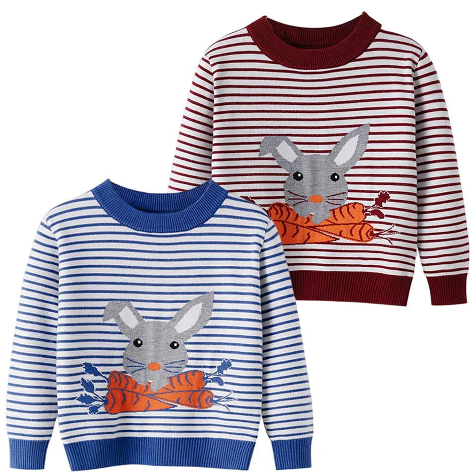 

Autumn Winter Children Clothing Toddler Girl Boy Knitted Sweater Baby Kids Cartoon Print Long-sleeved Striped Sweater 3-7 Years