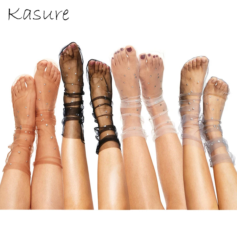 Блестящие прозрачные сетчатые носки KASURE до щиколотки для девушек на весну и лето