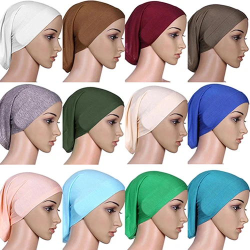 

Solid Color Women's Muslim Islamic Solid Cotton Hijab Cap Head Under Scarf Shawl Turban Islam Scarf Inner Headband Bonnet Gift