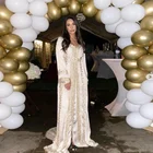 Мода Белый Марокканский Кафтан Вечерние платья с длинным рукавом платье для выпускного вечера с бисером кружево вельветовое платье трапециевидного силуэта De Soiree Выходные туфли на выпускной 2021