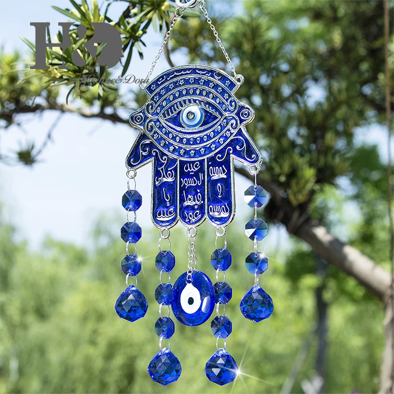 H& D DIY счастливый Хамса турецкий синий сглаза Кристалл Шарм Suncatcher кулон ветер колокольчик амулет дома стены сада висячие украшения