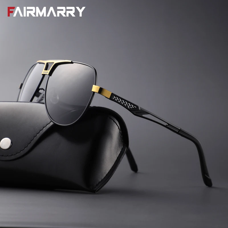 

Fairmarry Retro Pilot Polarized Sunglasses For Men Patchwork Double-beam Frame TAC Lenses Sun Glasses Night Vision UV400