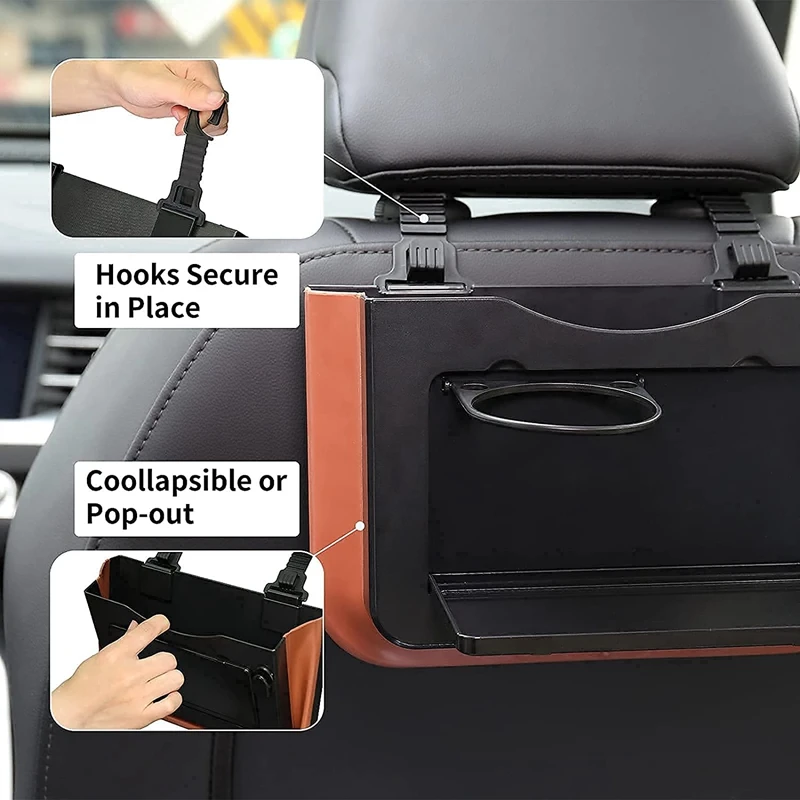Hanging Car Trash Can Collapsible Portable Waterproof Garbage Bag With Clip And Cup Holder Tray Back Seat Organizer | Автомобили и