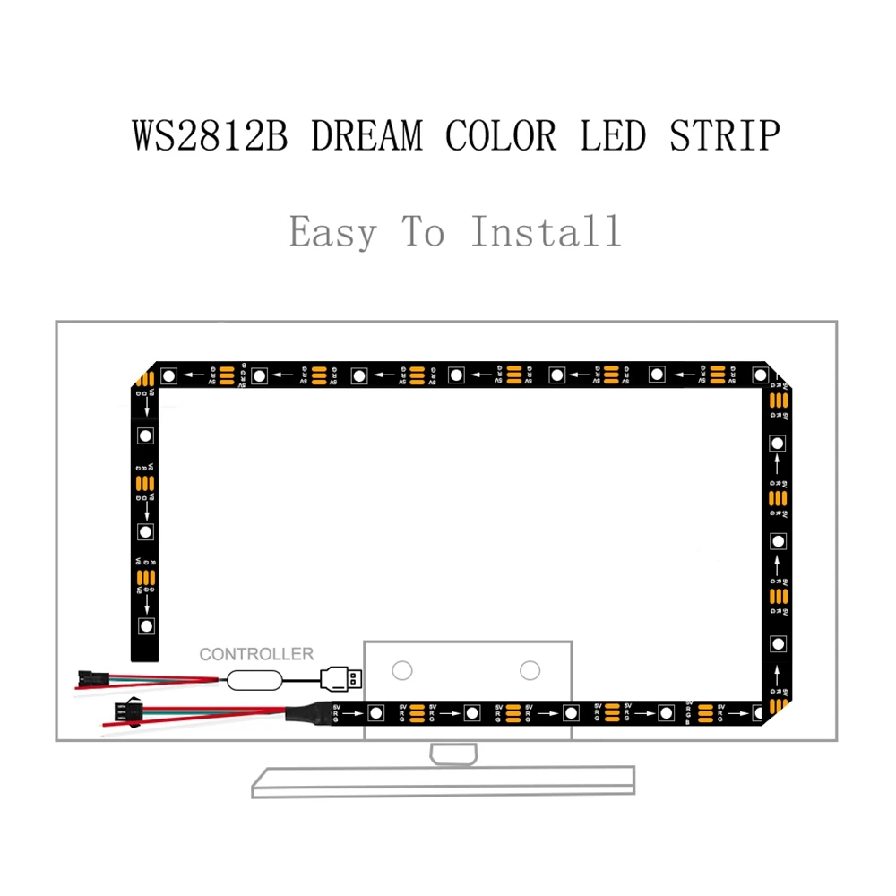 WS2812B USB Светодиодная лента подсветка HDTV монитор ПК экран фоновый светильник RGB