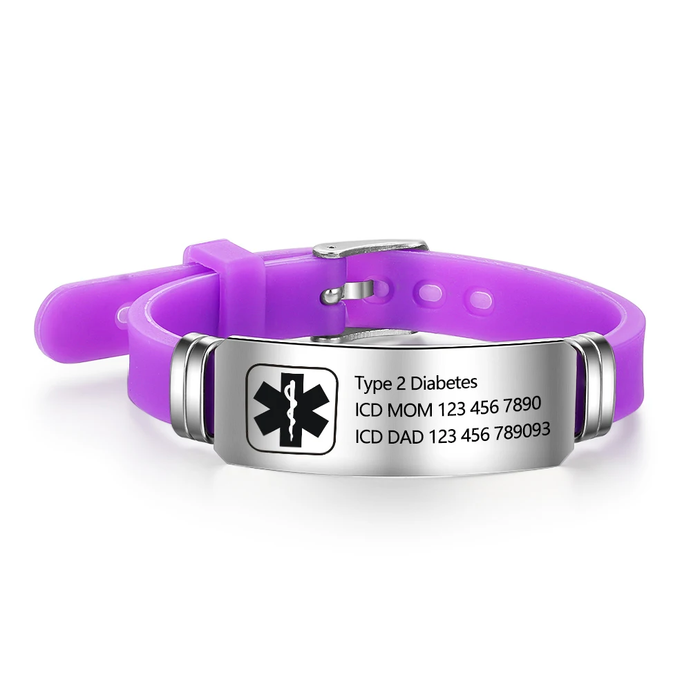 

Free Engraving Medical Alert ID Bracelet DIABETES BLOOD ALLERGY ALZHEIMER'S Emergency Reminder Adjustable Wristband For Unisex