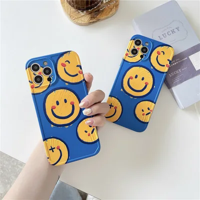 

Simple Style Graffiti Smiley Blue Yellow Colors Face Apple Mobile Phone Shell For Soft Shell Couples Lovers Lovely 2021 Style