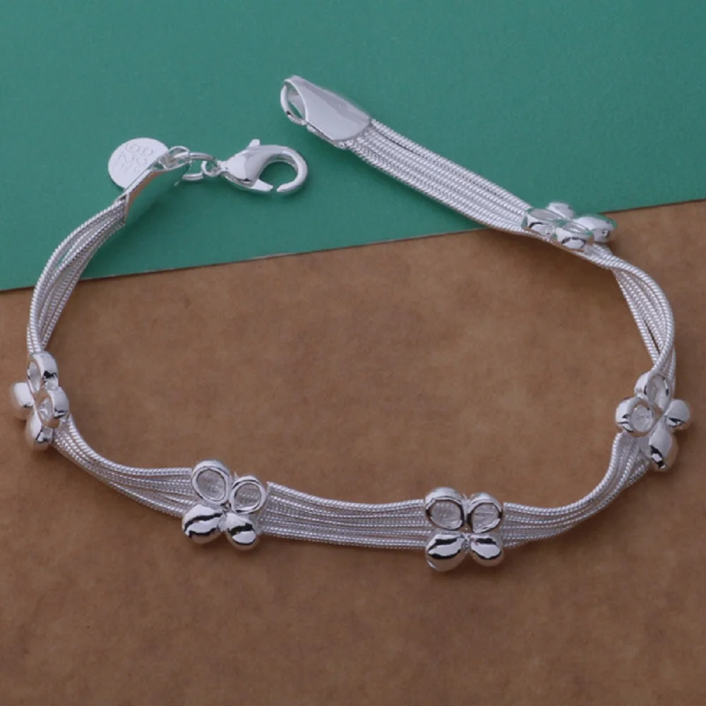

New 925 Silver Flat Snake Chain Butterfly 8'' Bracelet Women's Girl Gift Chain Bracelet