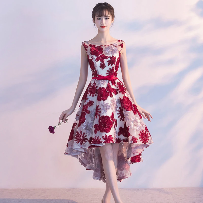 AnXin SH принцессы винный красный цветок вечернее платье вечерние Иллюзия Круглая