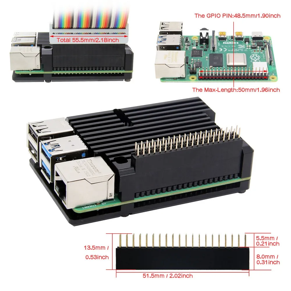 Чехол Raspberry Pi 4 Model B Защитный корпус из алюминиевого сплава с пассивным