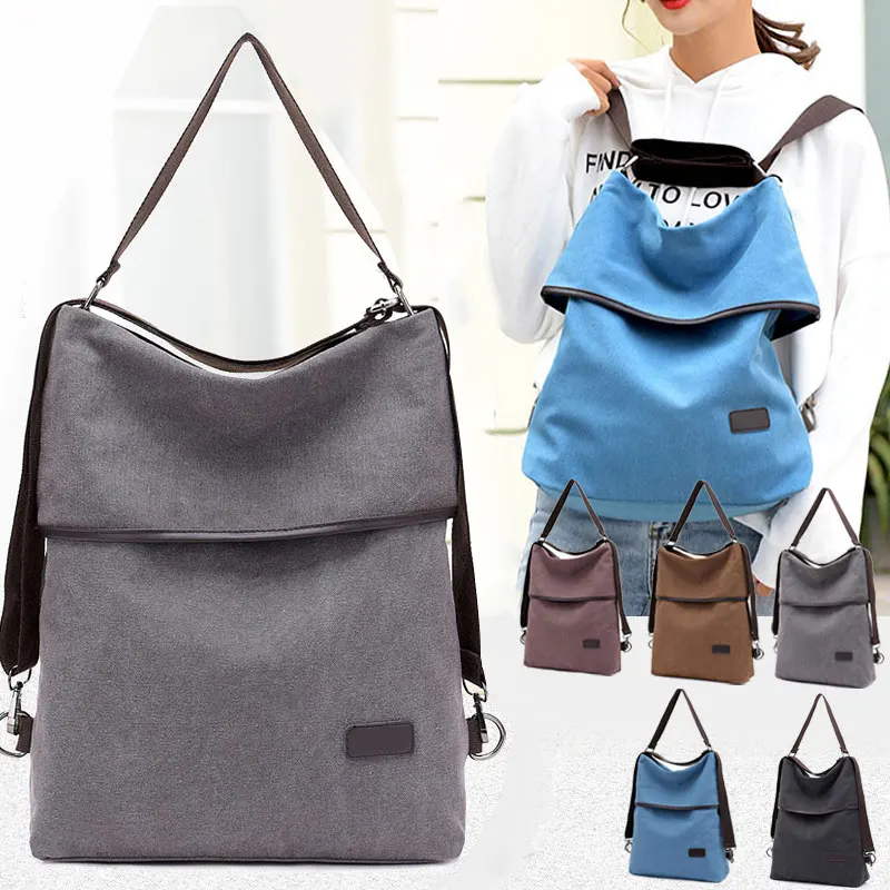 

Best Selling Retro Simple Canvas Outdoor Bags Convertible Tote Solid Color Backpack Women Multifunction Shoulder Bag For Travel