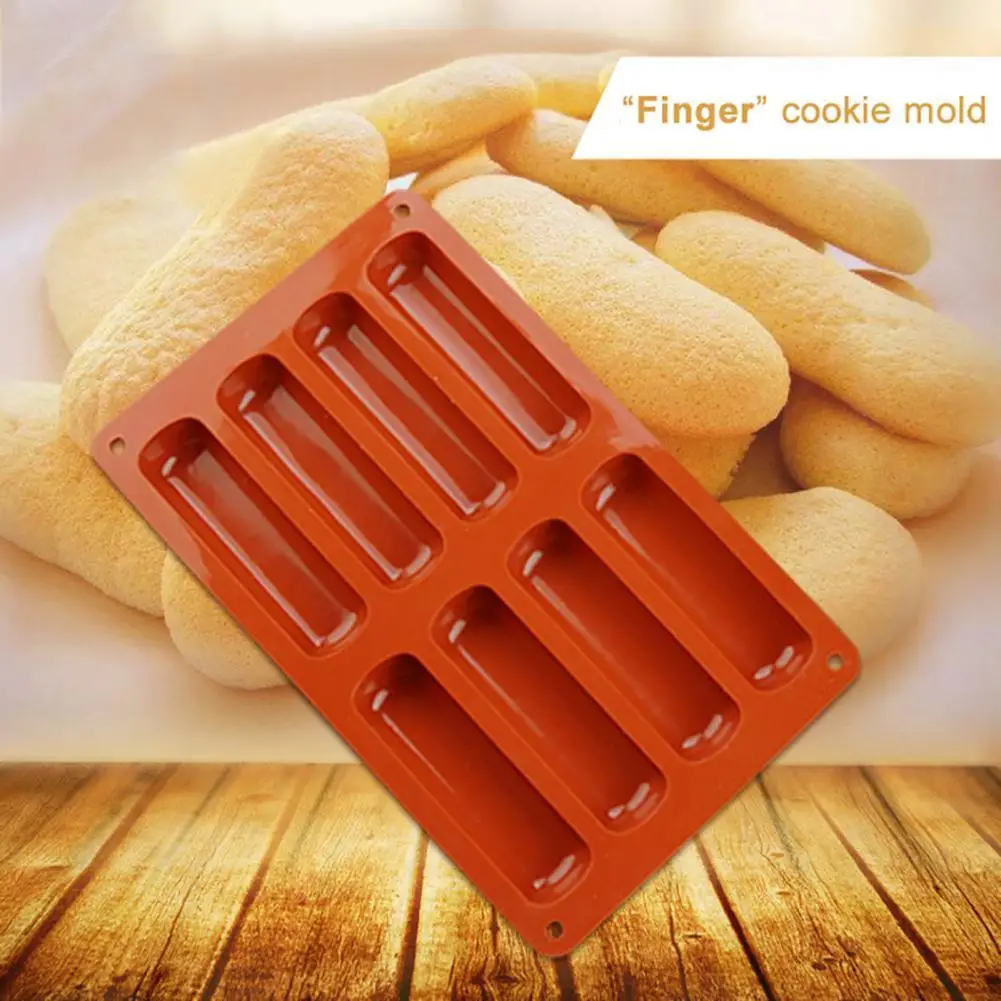 

8 Cavity Cake Tools Silicone Classic Collection Shapes Finger Orange Non Stick Eclair 8 Forms Silicone Baking Mold