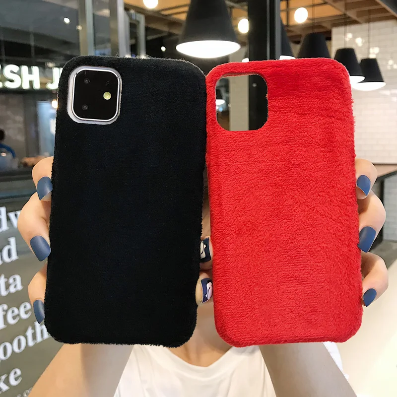 Плюшевый ворсистый теплый чехол для телефона iPhone 11 Pro Xs Max мягкий TPU Модный меховой