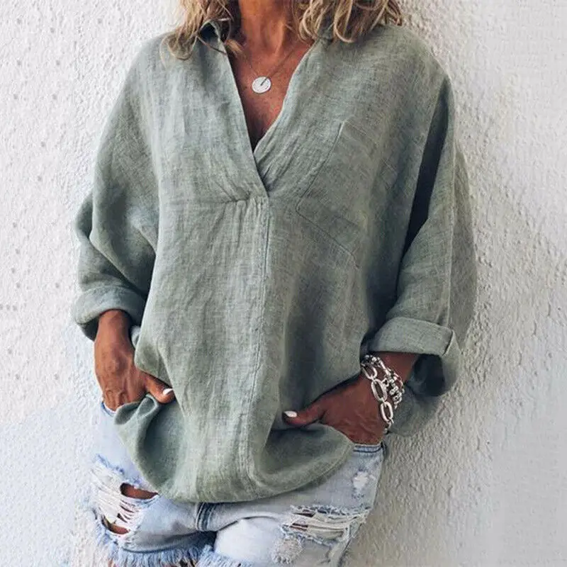 

2019 Early Autumn Womens Tops Oversize Cross V Neck Batwing Sleeve Shirt Tops Ethnic Solid Long Sleeve Pocket Blouse Jumper Tops