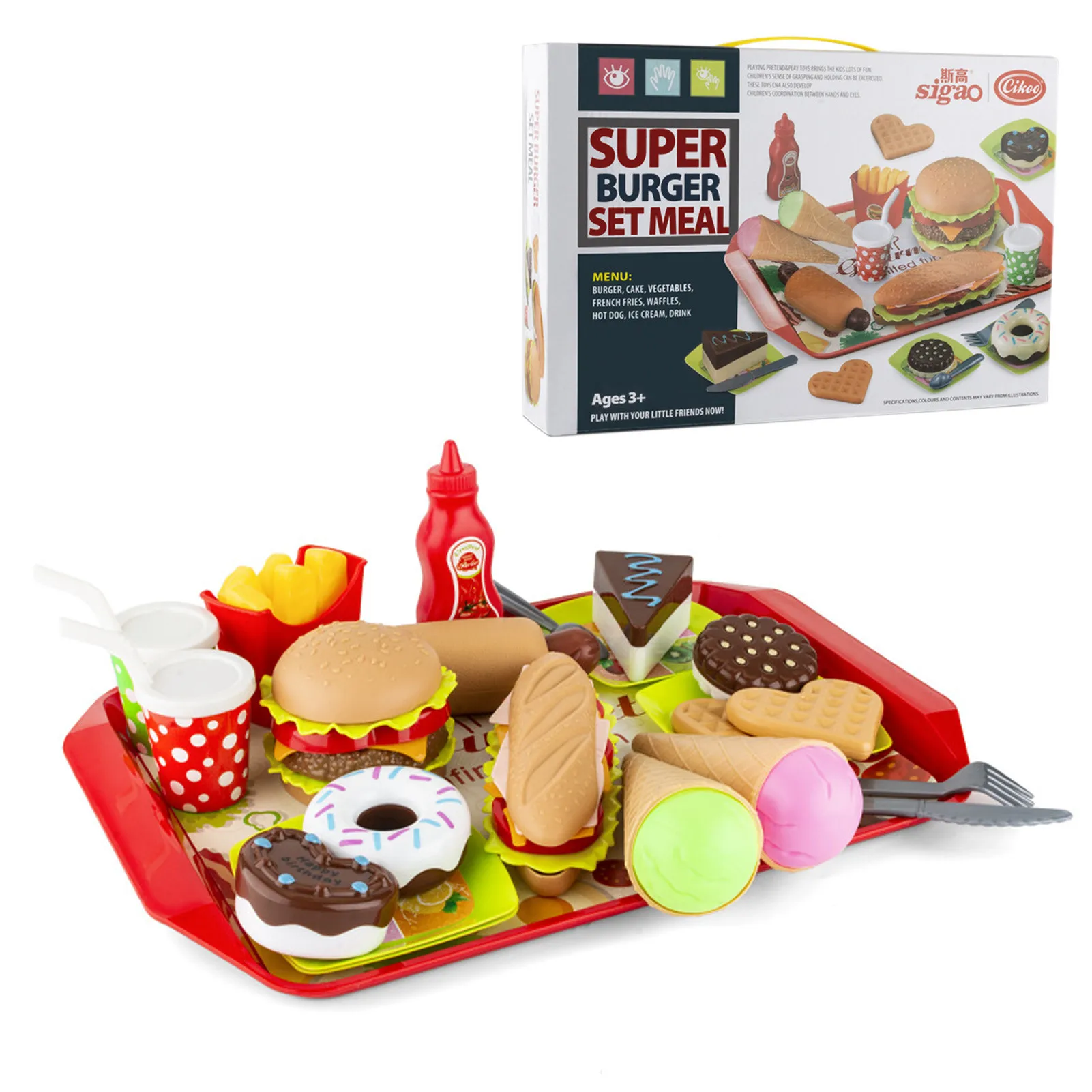 

Children Kitchen Food Toys 16Pcs/Set Play House Simulation Toys Burger Fries Hot Dog Set Educational Fake Toys Gift For Kids