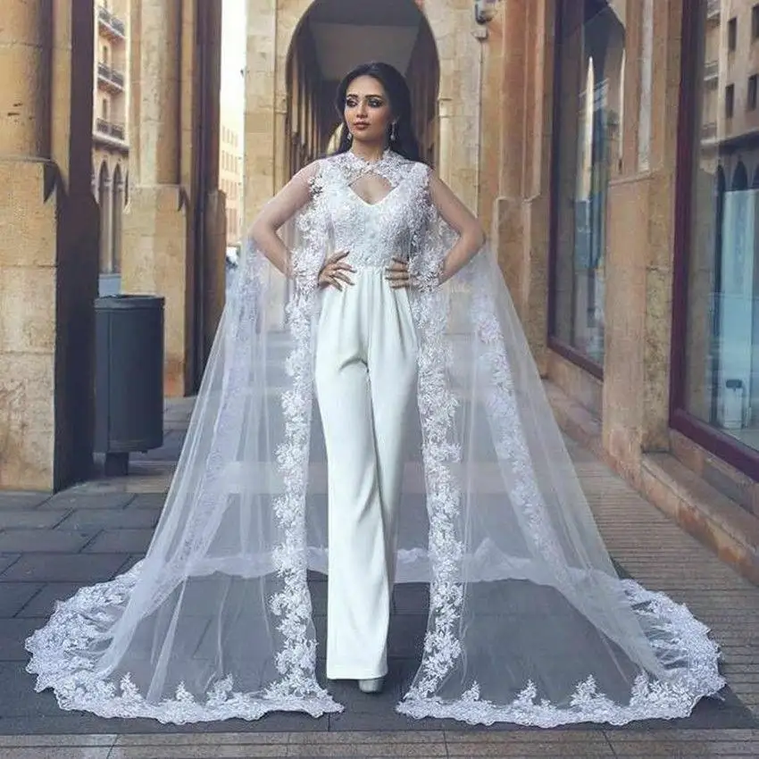 

2020 Wedding Lace Tulle Bridal Wraps Long Cape White Ivory Jacket Shawl Applique Cloak Custom Made Plus Size Bridal Accessories