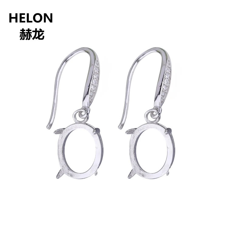 

925 Sterling Silver Women Drop Earrings CZ 8x10mm Oval Cabochon Semi Mount Earrings Wholesale White Gold Color
