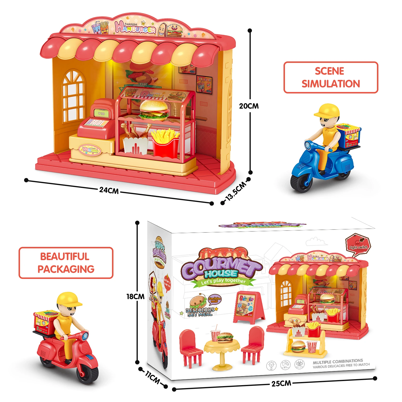 

New Girl Play House Toy Simulation Mini Burger Shop Barbecue Shop Ice Cream With Lights Play Set Child Birthday Festival Gift