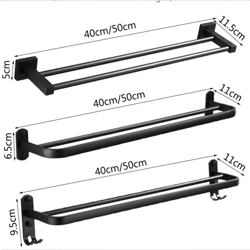 

40/50CM Black Bar Towel Holder Towel Bar Wall Mount Bathroom Towel Clothes Hanger Bathroom Accessory