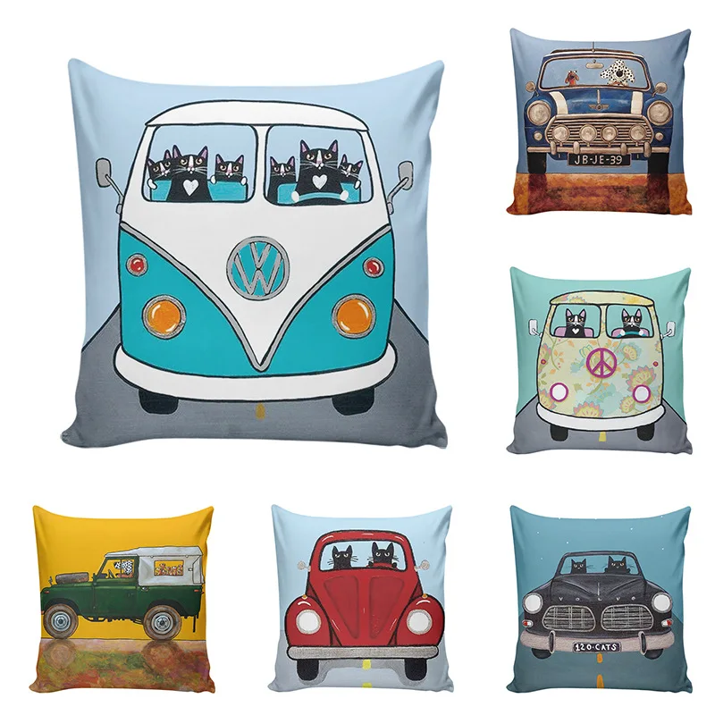 Чехол для подушки милый чехол с изображением кота собаки автомобиля мультфильма