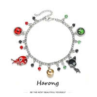 harong anime paw charm bracelet black cat ladybug cartoon adjustable beads bracelets bangle for kids women jewelry cosplay gifts