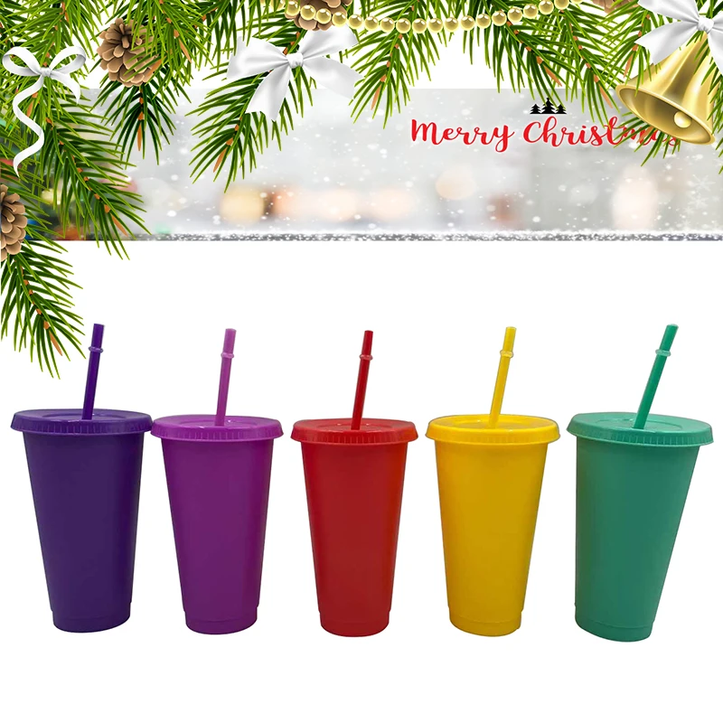 

Hot Sale 700/473ML Plastic Tumbler Straw Cup Large Capacity Vacuum Solid Color Coffee Mug Multi Color Tumbler Cup With Lid 2021