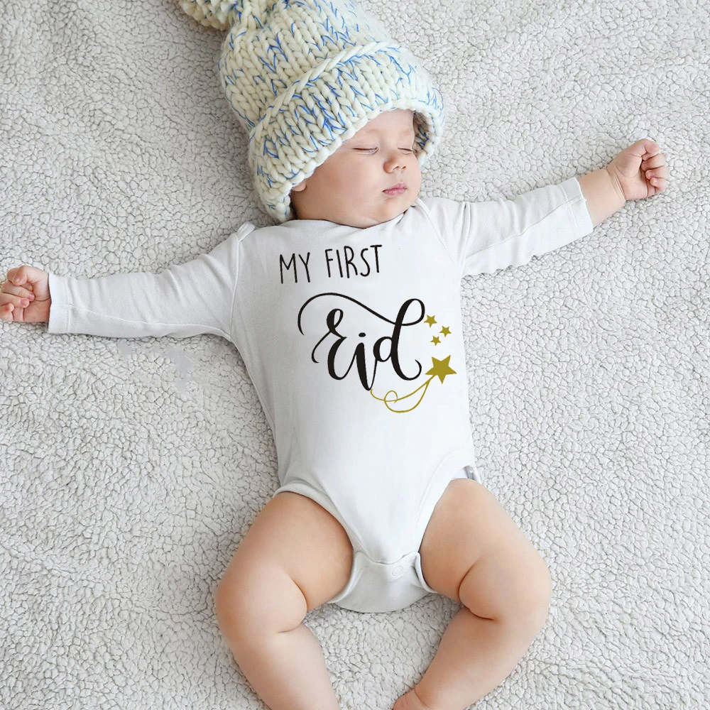 

My First Eid Print Newborn Baby Bodysuits Casual Cotton Long Sleeve Girls Boys Onesies Infant Rompers Ropa Clothes Baby Gifts