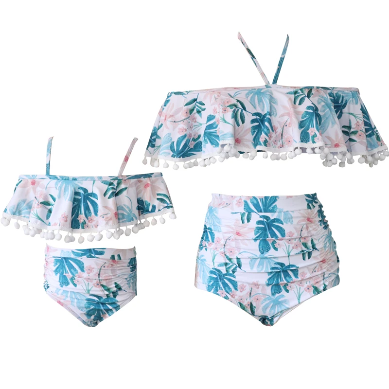 New 3D Print Highwaist 2PCS Set Mom and Daughter Swimwear Mommy Me Swimsuit Matching Outfits Girls Swimming Clothes | Мать и ребенок