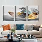 3 панели абстрактные черные листья дерева золотые Лось холст живопись Современные скандинавские постеры и фотообои для домашнего декора