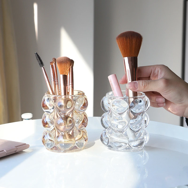 

Multi-purpose polka dot transparent glass pen holder decoration makeup brush bathroom storage bucket breakfast cup customization