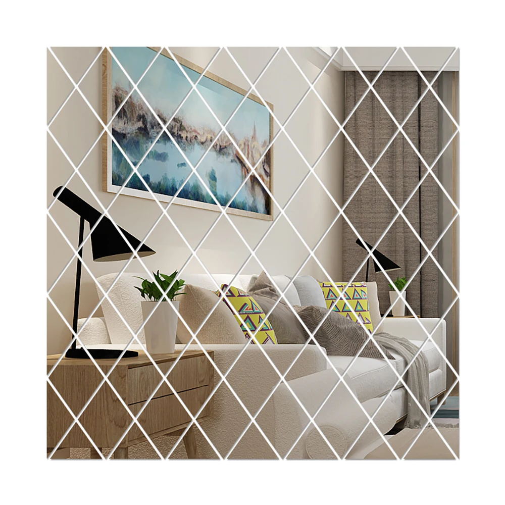 

3D Silver Mirror Wall Sticker Paper DIY Gold Diamonds Triangles Acrylic Wall Sticker Living Room Home Background Wall Decoration