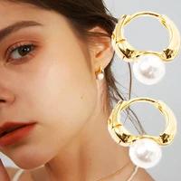 simple and exquisite charm retro atmosphere pearl hoop earrings female round wedding gold earrings party jewelry