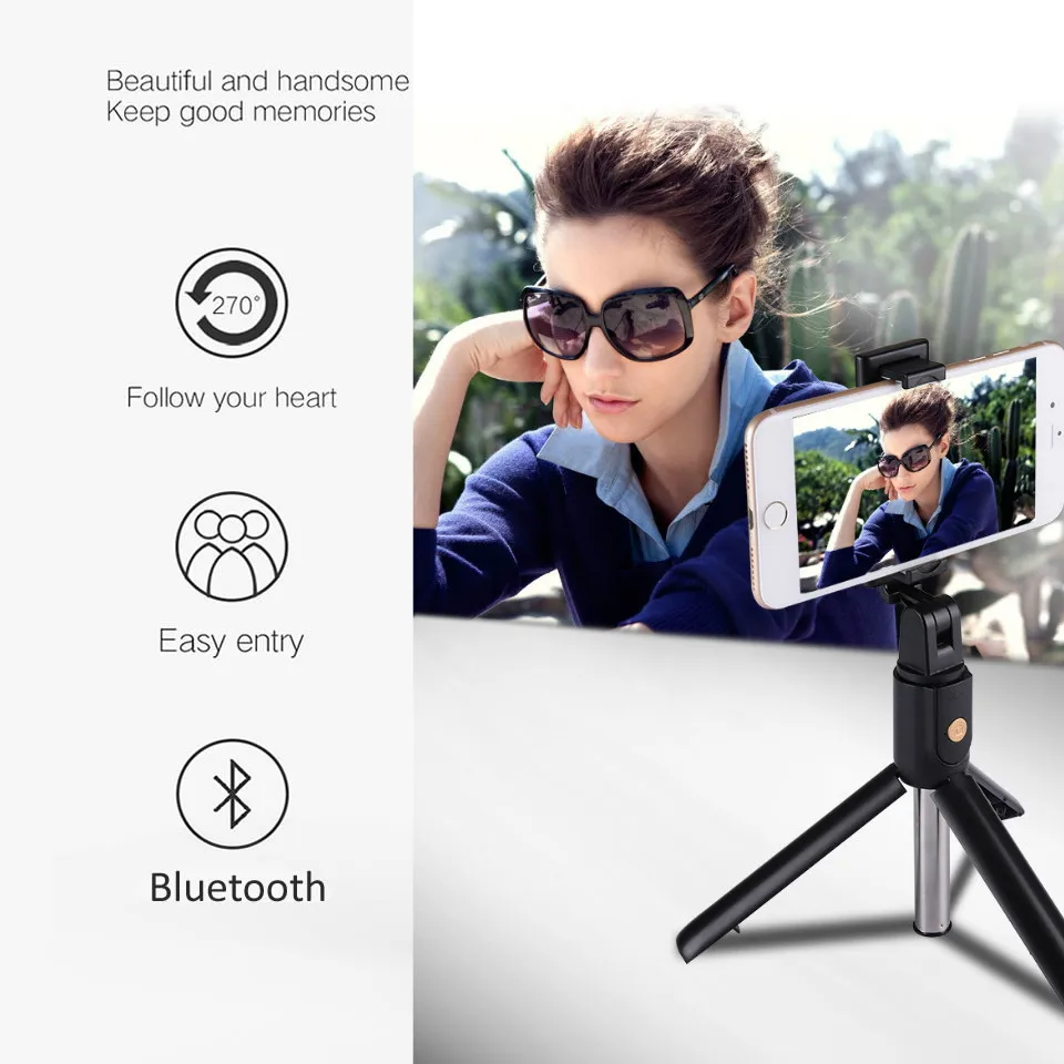 3 в 1 Беспроводная Bluetooth селфи палка складной ручной монопод затвора