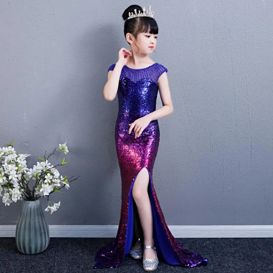 

Girls Sequin Mermaid Dress 2019 Autumn Winter New Gradient kids Catwalk Gown Birthdays Party Dress Modis Clothes Vestidos Y1540