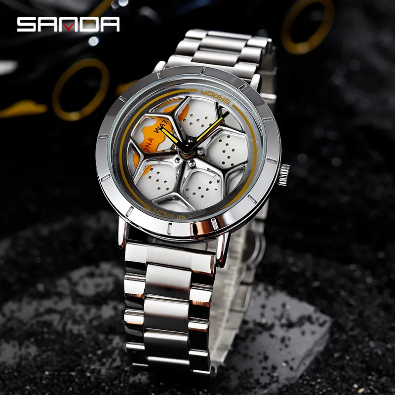 

Sanda Fashion Men's Watches Cool Watch Wheel Design Steel Belt Men Quartz Watch 3Bar Waterproof Watch Relogio Digital Male Clock