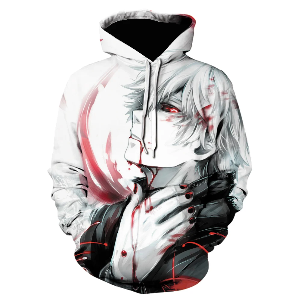 

2021 New Hot Sale Tokyo Ghoul 3d Printing Hoodies Ken Kaneki Of White Hooded Hoodie Japan Anime Sweatshirts Cool Tops Jacket