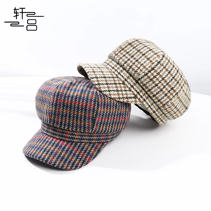 

New Beret Girl Thousand Bird Lattice Octagonal Hat Female Autumn Winter Korean Version Versatile Painter Cap Fashion Leisure