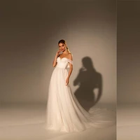 wedding dress pleat sweetheart a line simple bridal gown floor length tulle off shoulder elegant bride vestido de casamento