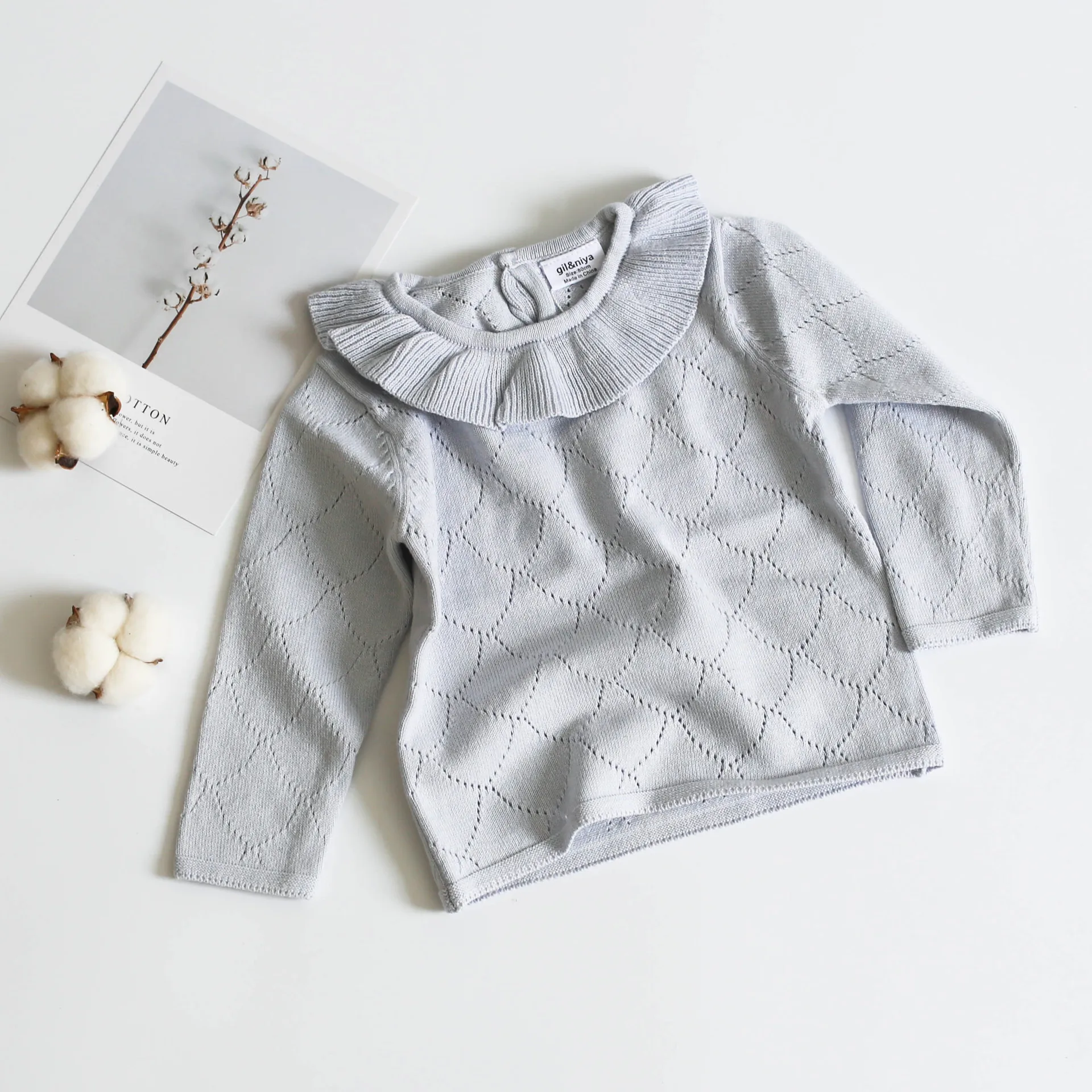 Свитера для маленьких девочек пуловер с оборками на воротнике малышей зимние