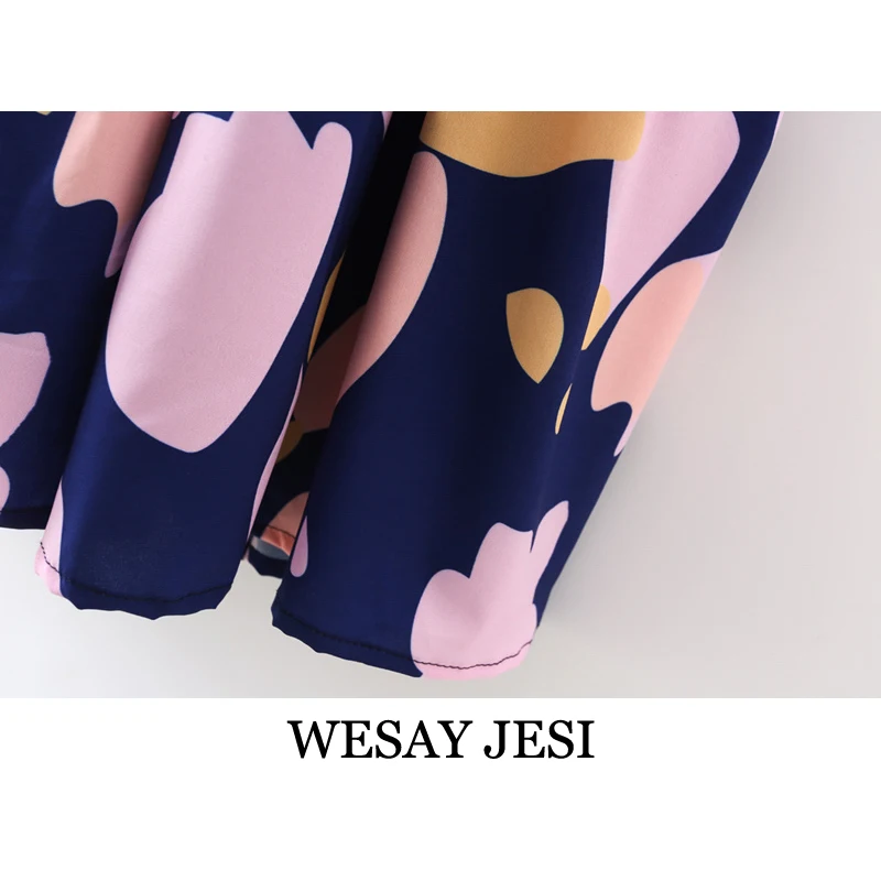 

WESAY JESI Fashion Summer Dress 2021 Printed V-neck Long Sleeve Oversized Skirt Temperament Loose Retro Casual Elegant Dress