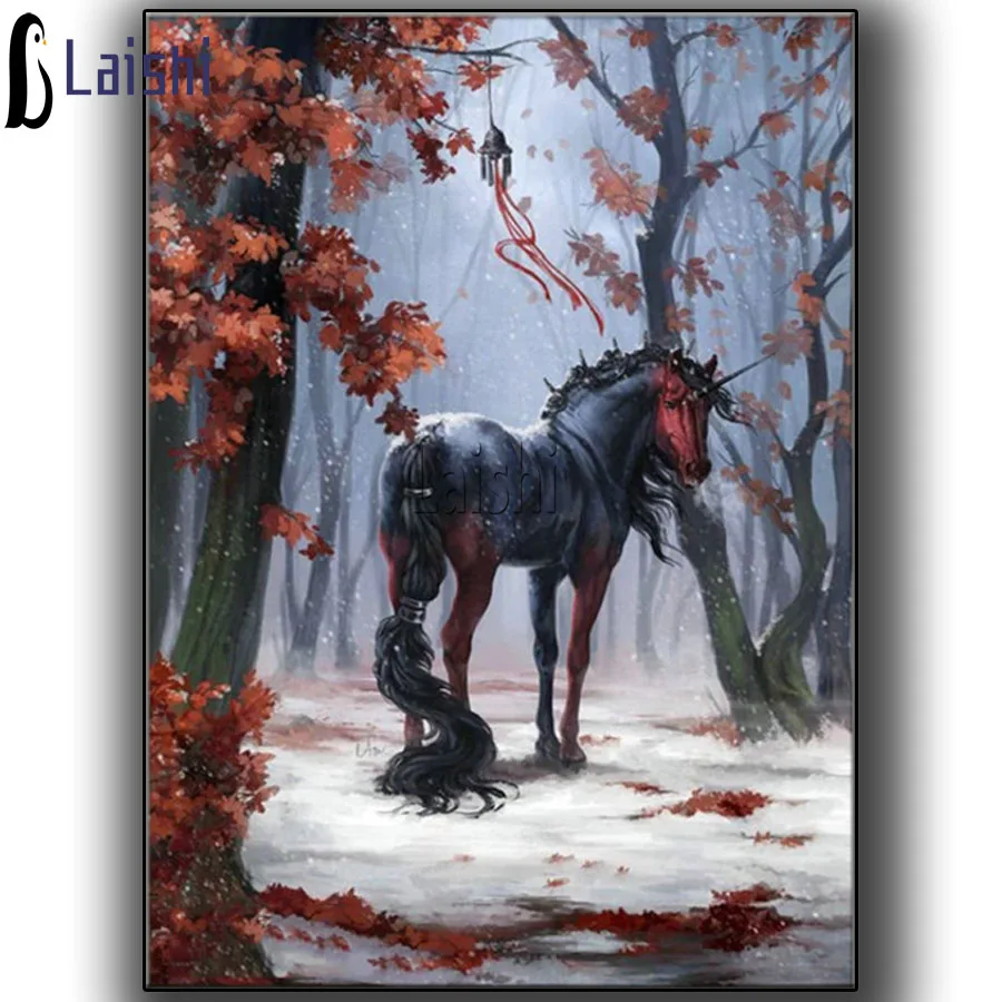 

Алмазная 5D картина, полноразмерная мозаика с изображением животных, снега, стразы, единорог, декор для творчества