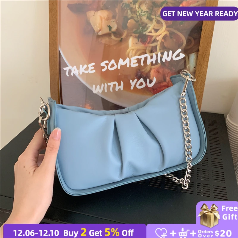 

Со складками из PU искусственной кожи, женская сумка через плечо; Женская летняя акриловые сумочка на цепочке, сумки модные дизайнерские жен...