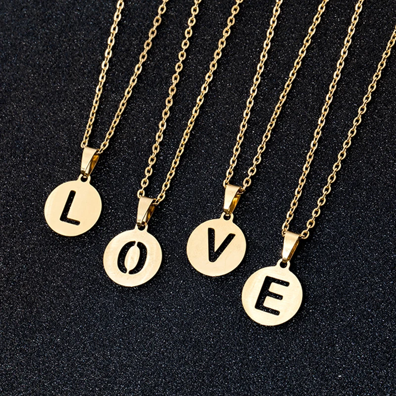 

A to Z Stainless Steel Round Letter Necklaces For Women/Men Initial Letter Necklace gold color English Letter Jewelry Gift
