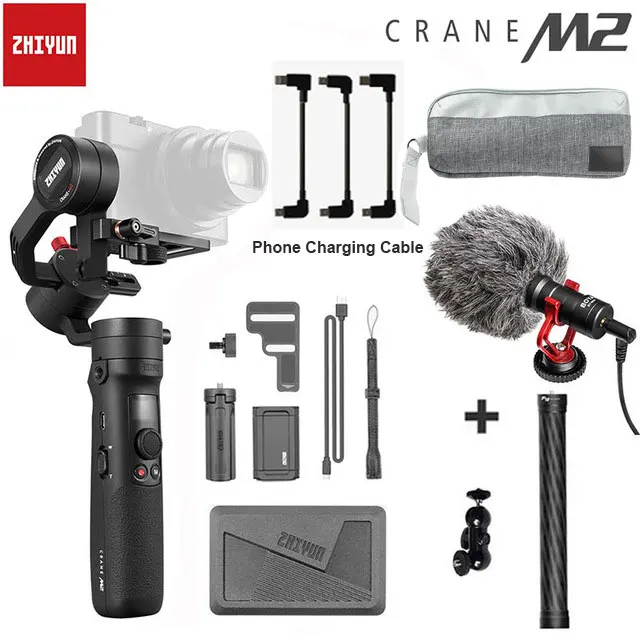 Zhiyun Crane M2 3-осевой портативный монопод с шарнирным замком Камера Стабилизатор Для беззеркальных Камера s Action pk 2 Gopro Hero 5 6 7 смартфон - Цвет: the whole set 1