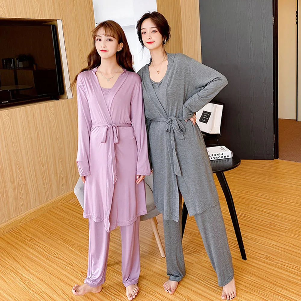 

Suit Women Autumn New 3 Pieces Set Long Sleeve Modal Soft Home Women's Loose Casual Pajamas Home Clothes Loose Sleepwear