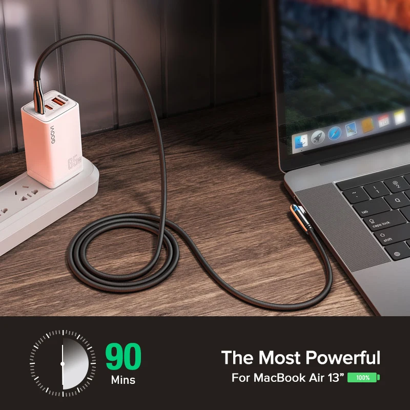 Кабель-Переходник USB C на кабель Type-C PD 60 Вт 90 градусов Quick Charge мобильный телефон