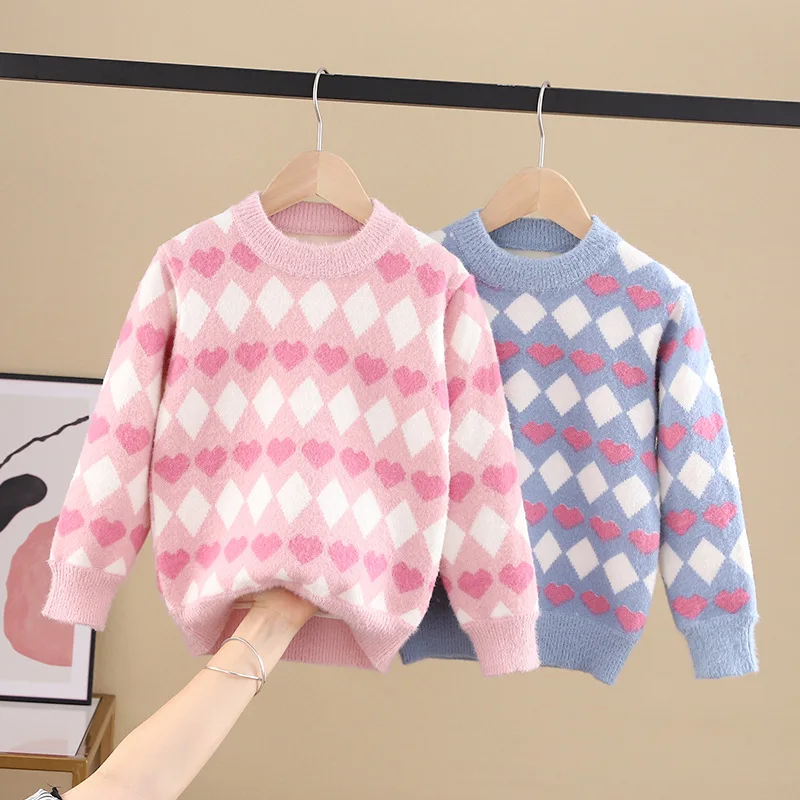 

Knitted Sweater for Girls Jumper Children's Clothing Young Children Outerwear Pullover Kids'O-Neck Plaid Sweater Girl Winter3-15