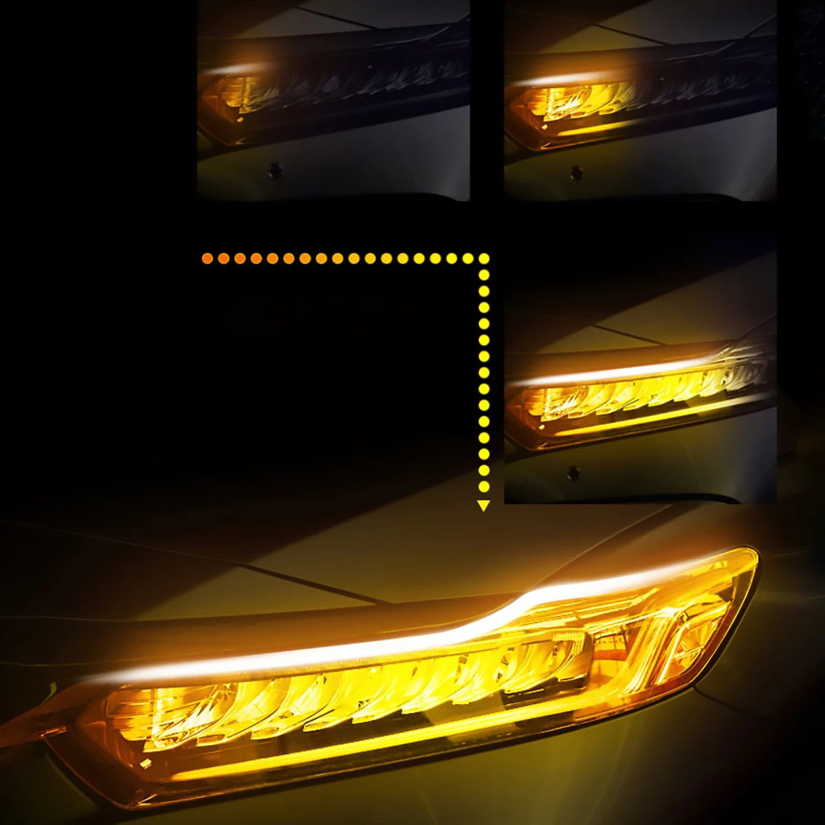 2X ультратонкая Автомобильная DRL светодиодная лента, дневной ходовой светильник, автомобильная Поворотная сигнальная направляющая лента, головной светильник в сборе, DRL полоса